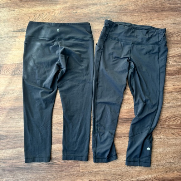 LULULEMON Bundle of 2 Crop Black Leggings Athletic Training Gym Workout - Picture 1 of 15